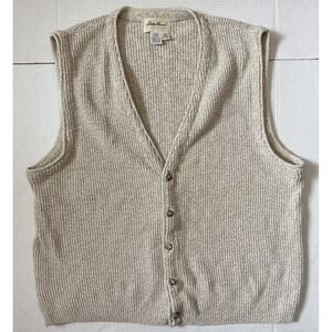 EDDIE BAUER - Men's VTG 90's Beige Cardigan Sweater Vest Made in USA - X-Large